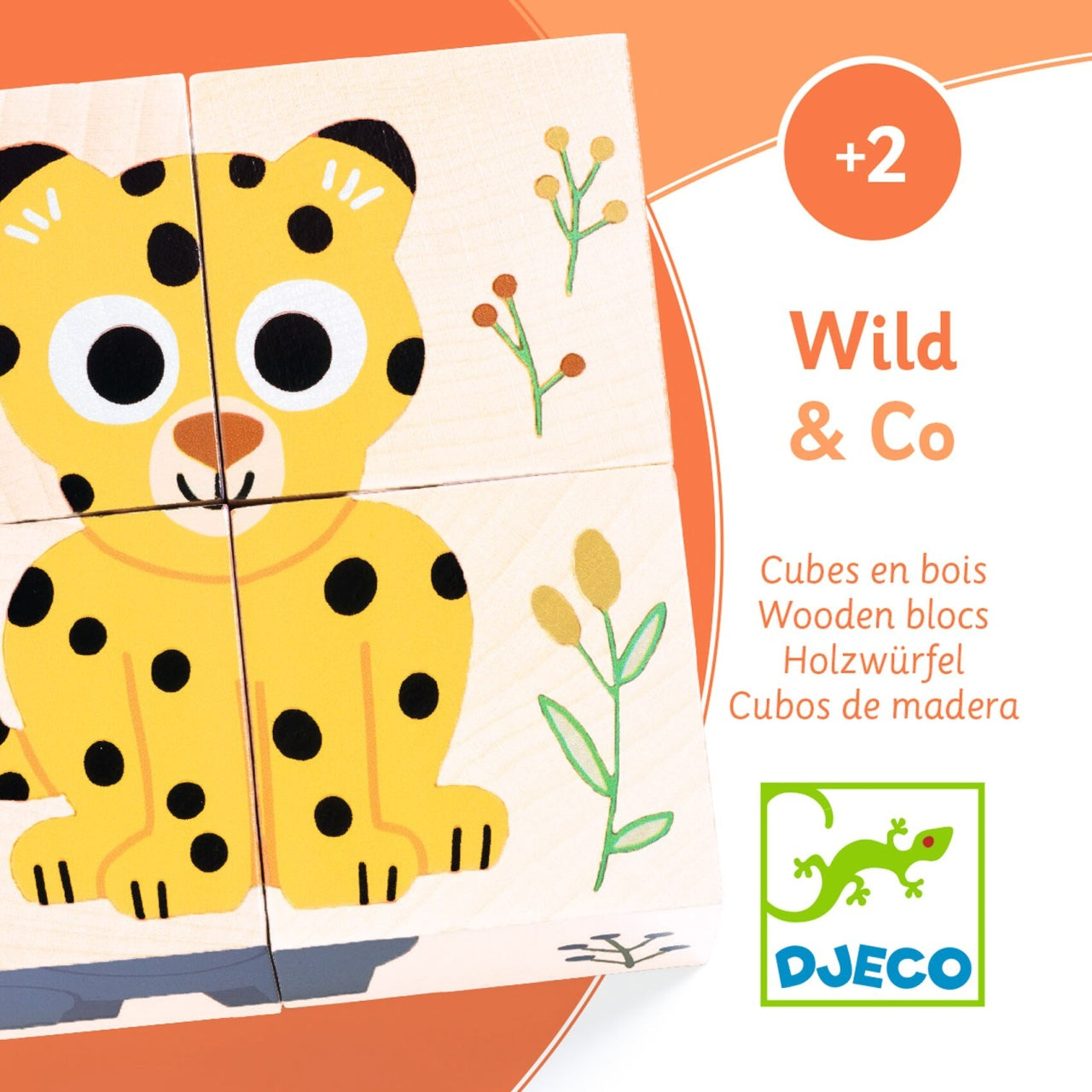 Puzzle din cuburi de lemn Animale salbatice, Djeco